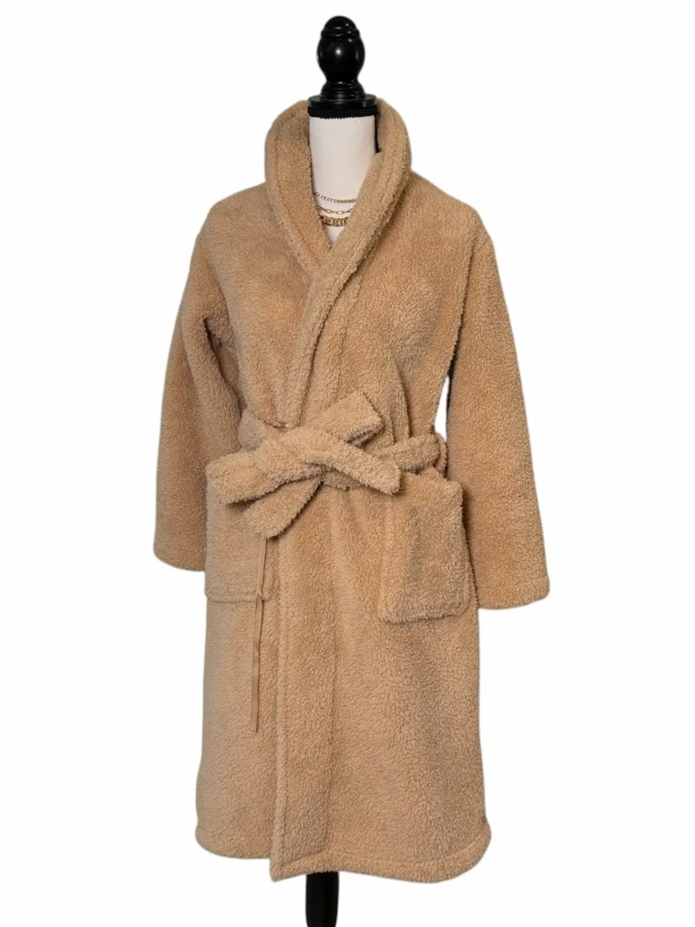 Pottery Barn Plush Cozy Comfort Robe in Beige/Camel- S